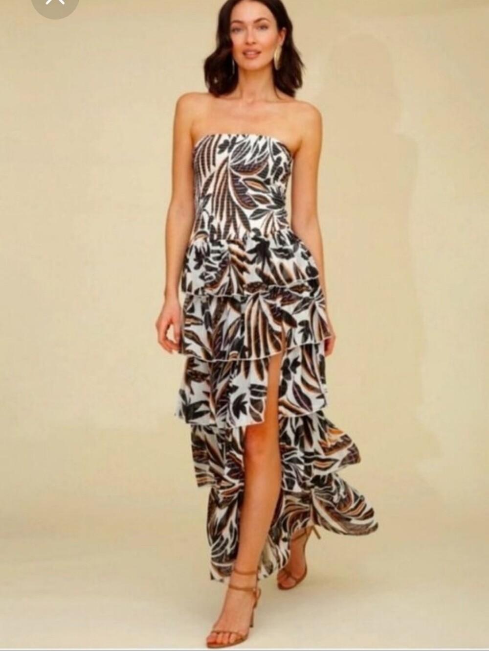 Avec Les Filles NWT XL Bali Garden Tropical Tiered Ruffle Maxi Dress $169 Stretc